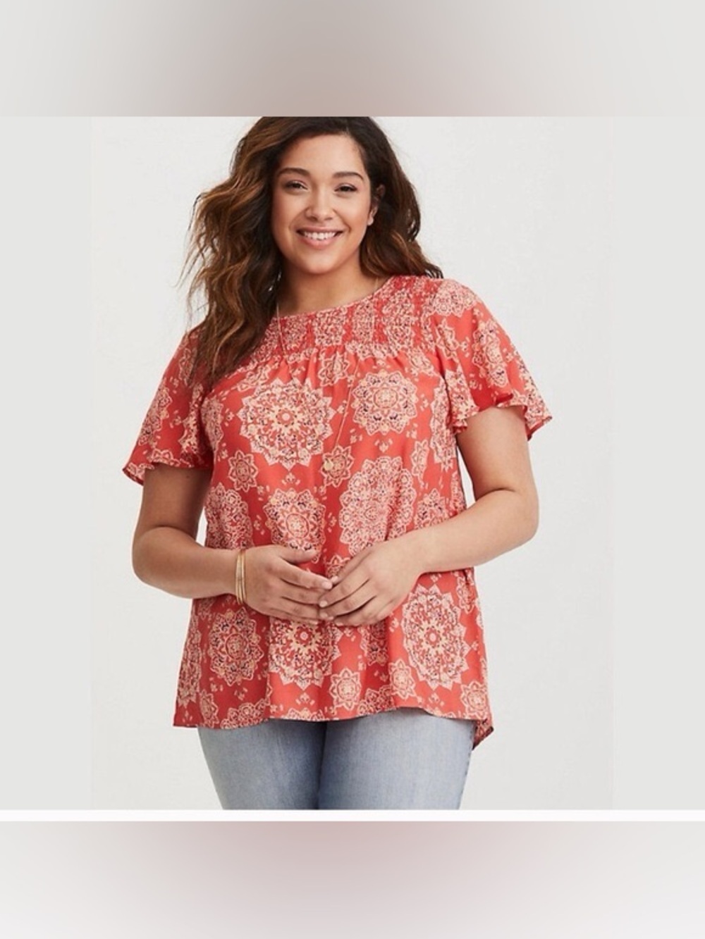 Torrid abstract mandala print smocked challis top